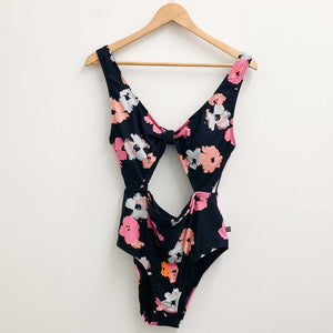 CCX by City Chic Black & Pink Floral Cut Out One Piece Swimsuit UK 12