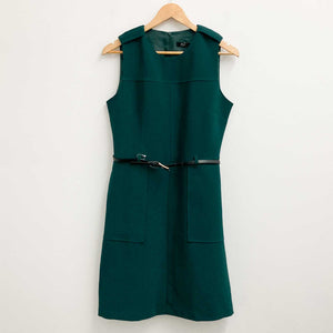 F&F Dress UK 12 Dark Green Sleeveless Belted Knee Length Pencil