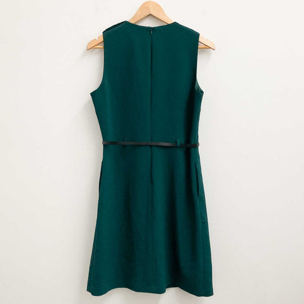 F&F Dress UK 12 Dark Green Sleeveless Belted Knee Length Pencil