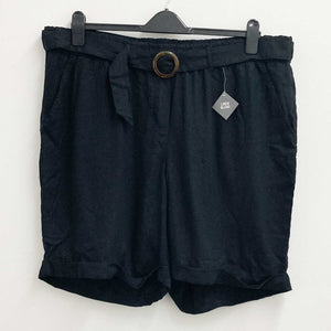 Evans Linen Blend Black Belted High Rise Shorts UK 24