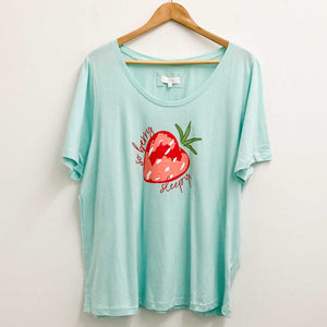 Evans Mint Green Strawberry Print Cotton Sleep Top UK 18/20