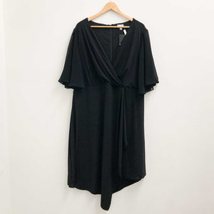 Avenue Black V-Neck Faux Wrap Flutter Sleeve Dress UK 26/28