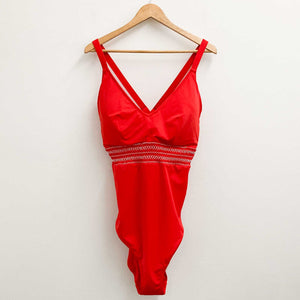 City Chic Grenadine Red Shirred Waist One Piece Swimsuit UK 20