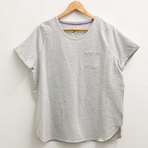 Gina Benotti Sleep Top UK 20/22 Grey White Striped Short Sleeve Cotton Blend