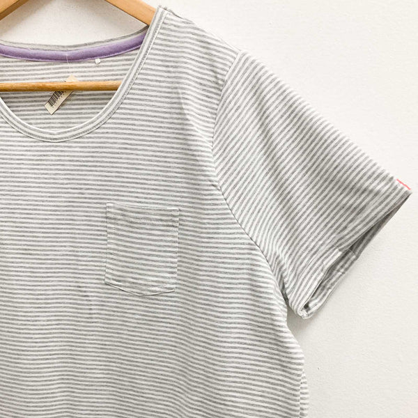 Gina Benotti Sleep Top UK 20/22 Grey White Striped Short Sleeve Cotton Blend