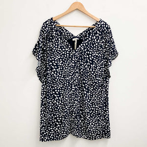 Loralette by City Chic Navy Spot Print Mixed Media V-Neck Ruffle Top UK 22/24