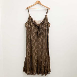 Twiggy The Collection Brown Lace Sleeveless Tie Front Midi Dress UK 26