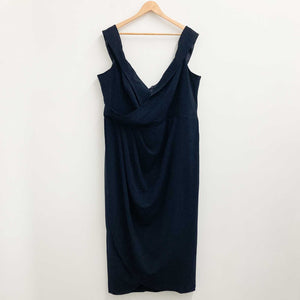 City Chic Navy Faux Wrap Off Shoulder Dress UK 24