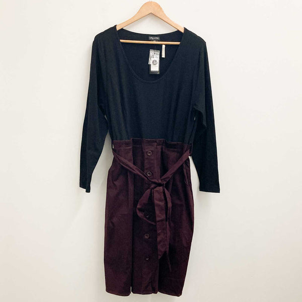 City Chic Black & Oxblood Long Sleeve Fit & Flare Dress UK 20