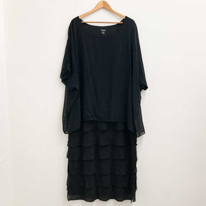 Evans Black Plain Overlay Tiered Midi Dress UK 26