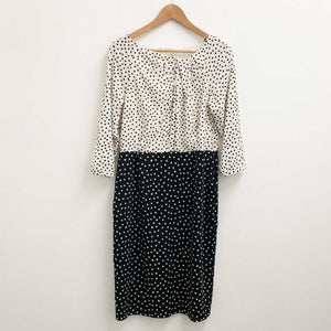 Laura Ashley Ivory & Black Spot Print 3/4 Sleeve Dress UK 12