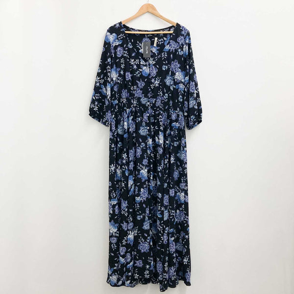 City Chic Black & Blue Floral Print V-Neck Maxi Dress UK 20 