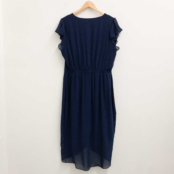 City Chic Faux Wrap Dress UK 18 Navy V-Neck Midi