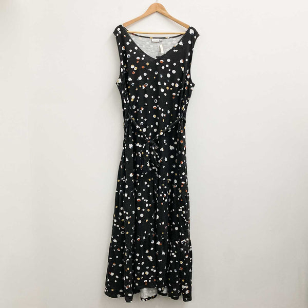 Avenue Maxi Dress UK 22/24 Black Spot Print Sleeveless Cotton