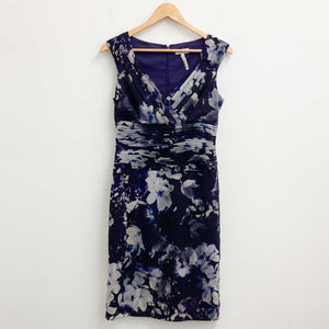 Kaliko Purple Floral Print V-Neck Sleeveless Dress UK 8 