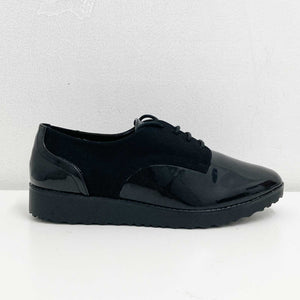 Evans Black Faux Patent Leather Lace-Up Shoes UK 6E