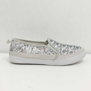 Evans Silver Sequin Slip On Skater Shoes UK 6E