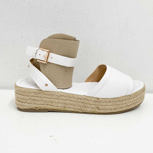 Evans Sandals UK 8EEE White Faux Leather Espadrille Flatform