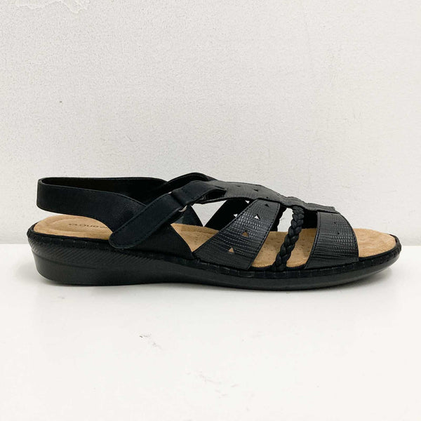 Cloudwalkers Slingback Sandals UK 10 Black Open Toe Faux Leather