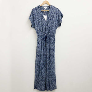 Thought Navy Printed V-Neck Short Sleeve Jumpsuit UK 8