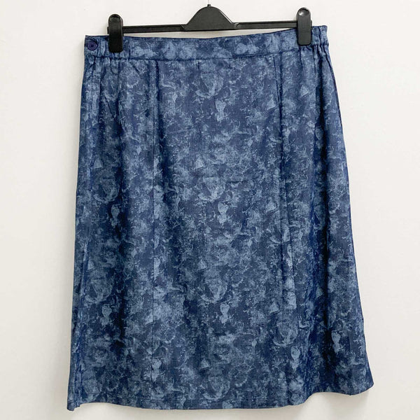 Lily Ella Skirt UK 22 Blue Denim Print Cotton A-Line Midi 