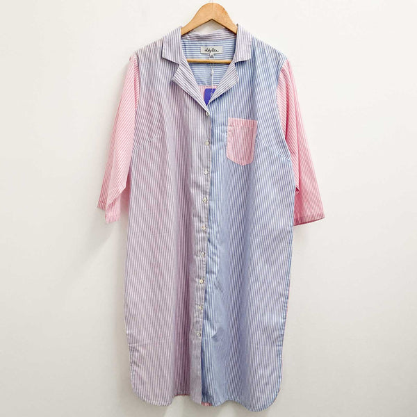 Lily Ella Blue & Pink Striped Cotton Midi Shirt Dress UK 22