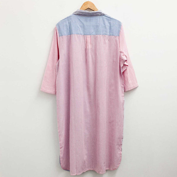 Lily Ella Blue & Pink Striped Cotton Midi Shirt Dress UK 22