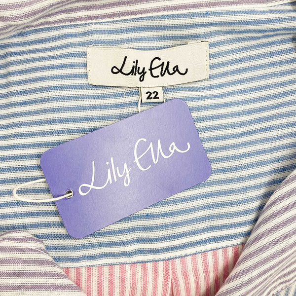 Lily Ella Blue & Pink Striped Cotton Midi Shirt Dress UK 22