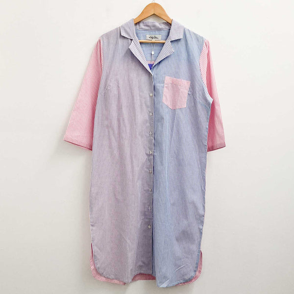 Lily Ella Dress UK 18 Blue Pink Striped Cotton Midi Shirt