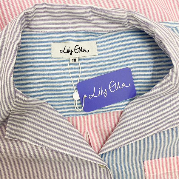 Lily Ella Dress UK 18 Blue Pink Striped Cotton Midi Shirt