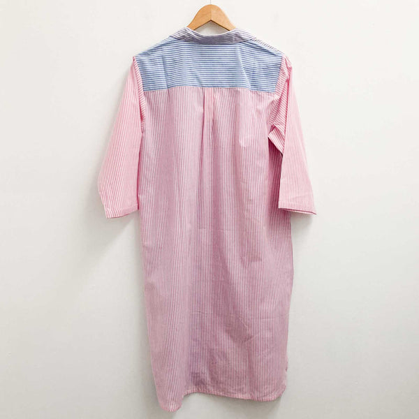 Lily Ella Blue & Pink Striped Cotton Midi Shirt Dress UK 18