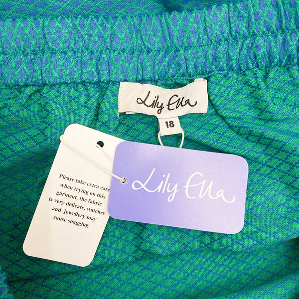 Lily Ella Skirt UK 18 Blue Green Woven Patterned Midi