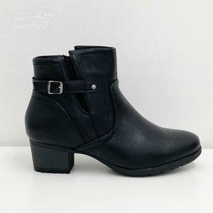 Cloudwalkers Black Faux Leather Block Heel Ankle Boots UK 8