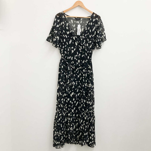 Evans Maxi Dress UK 18 Black Spot Print Faux Wrap