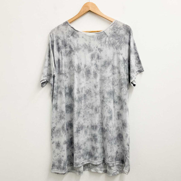 Ulla Popken Top EU 50/52 UK 24/26 Grey Tie Dye Embroidered Short Sleeve 