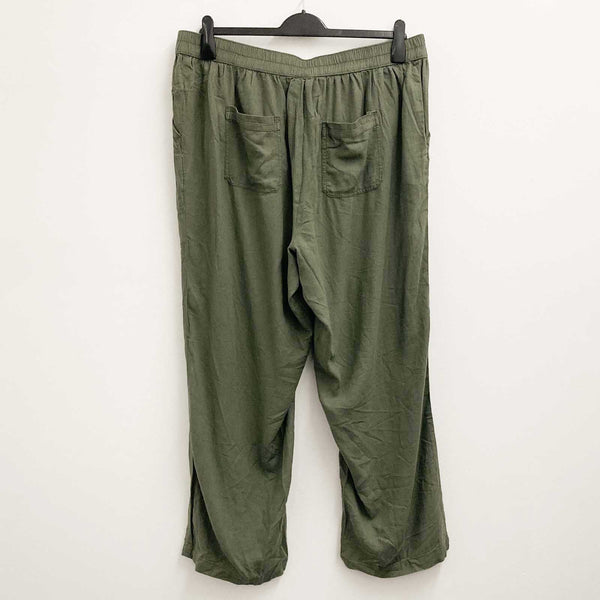 Evans Linen Blend Trousers UK 20 Khaki Green Wide Leg