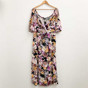 City Chic Maxi Dress UK 16 Floral Print V-Neck Tie Front