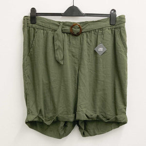 Evans Linen Blend Shorts UK 20 Khaki Green Belted