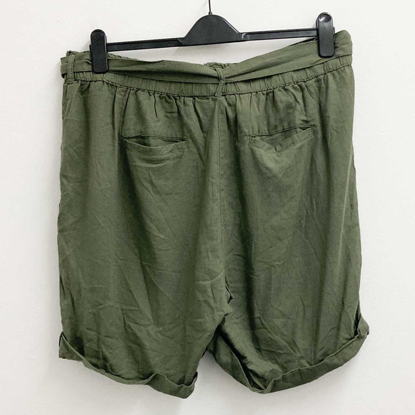 Evans Linen Blend Shorts UK 20 Khaki Green Belted