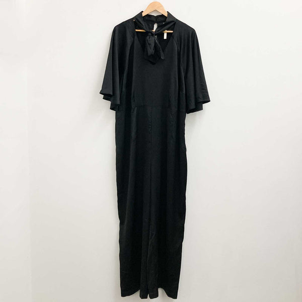 Evans Jumpsuit Size 22 Black Plain Tie Neck Wide Leg