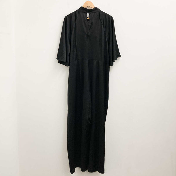 Evans Jumpsuit Size 22 Black Plain Tie Neck Wide Leg