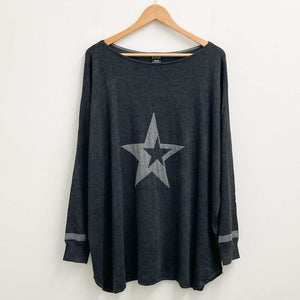 Evans Charcoal Grey Abstract Star Relaxed Fit Sweater UK 26/28