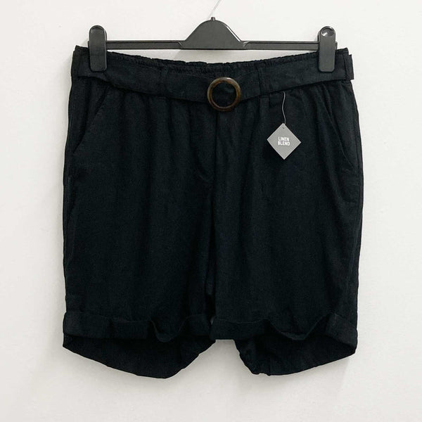 Evans Black Linen Blend Belted Shorts UK 16