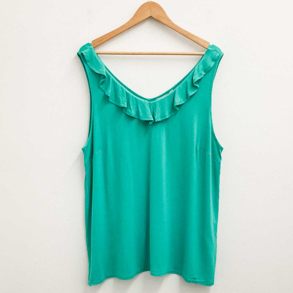 Evans Frill Front Vest Top UK 20 Green Sleeveless Soft Stretch