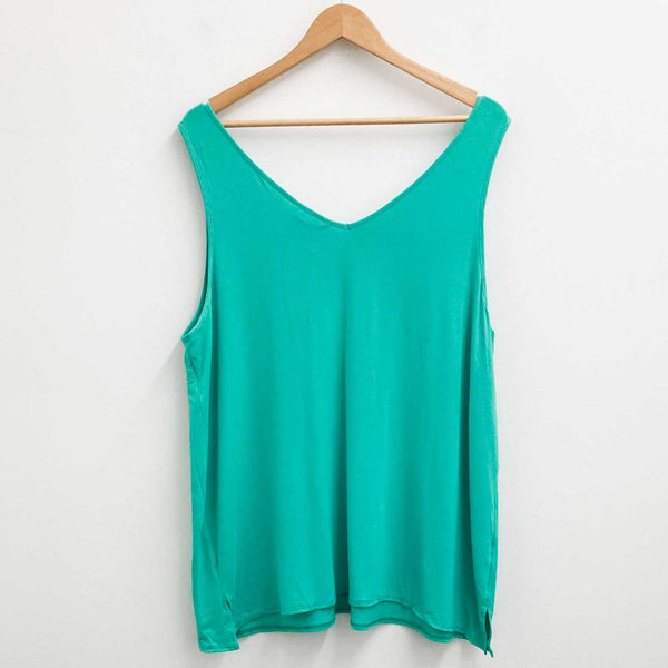 Evans Frill Front Vest Top UK 20 Green Sleeveless Soft Stretch