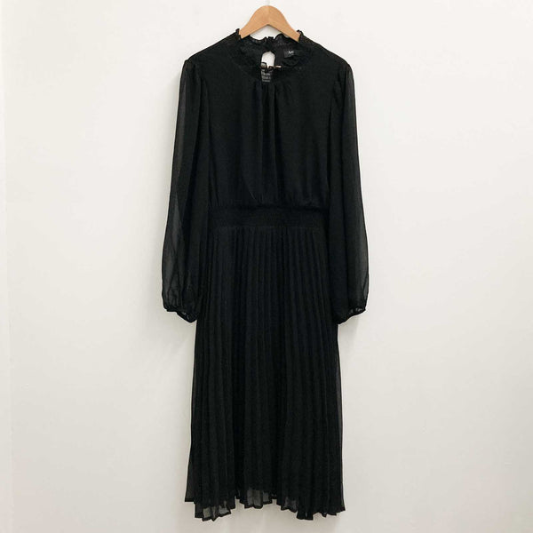 Arna York City Chic Midi Dress UK 20 Black Long Sleeve Pleated