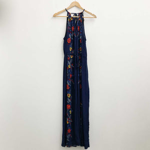 City Chic Maxi Dress UK 14 Navy Boho Floral Print Halter Neck