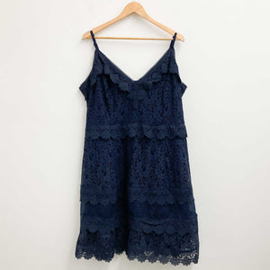 City Chic Dress UK 20 Navy Lace Fit & Flare Sleeveless 