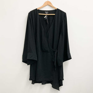 City Chic Wrap Top UK 20 Black V-Neck Kimono Sleeve