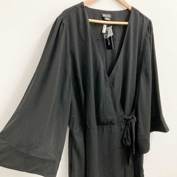 City Chic Wrap Top UK 20 Black V-Neck Kimono Sleeve